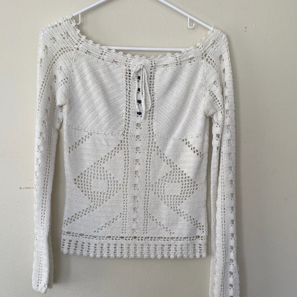 Bebe White Crochet Women's Blouse S/M